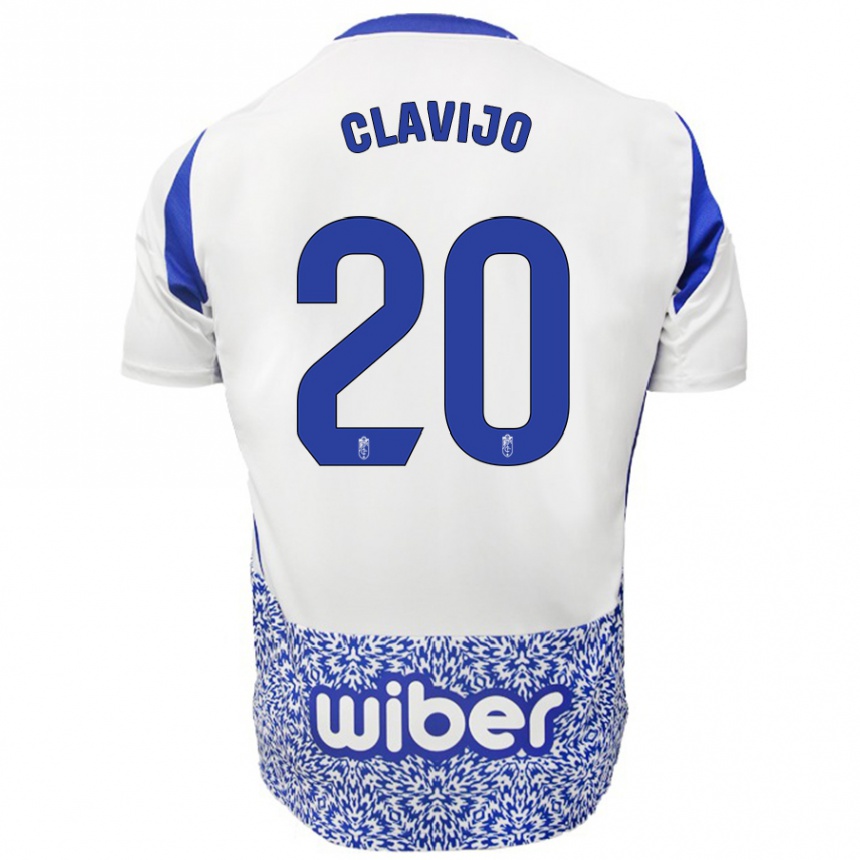 Kids Football Dani Clavijo #20 White Blue Away Jersey 2024/25 T-Shirt Uk