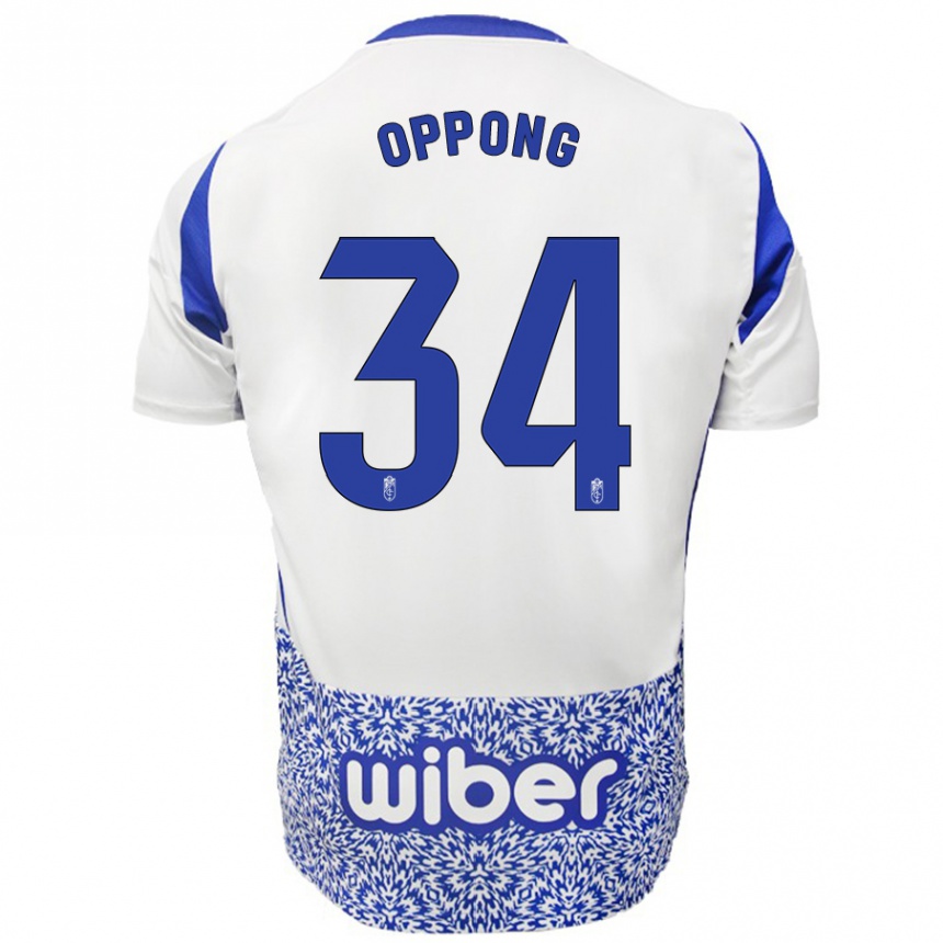 Kids Football Oscar Naasei Oppong #34 White Blue Away Jersey 2024/25 T-Shirt Uk