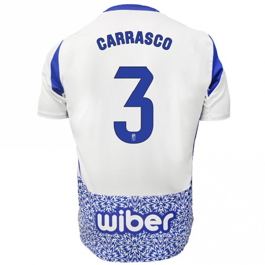 Kids Football Marta Carrasco #3 White Blue Away Jersey 2024/25 T-Shirt Uk