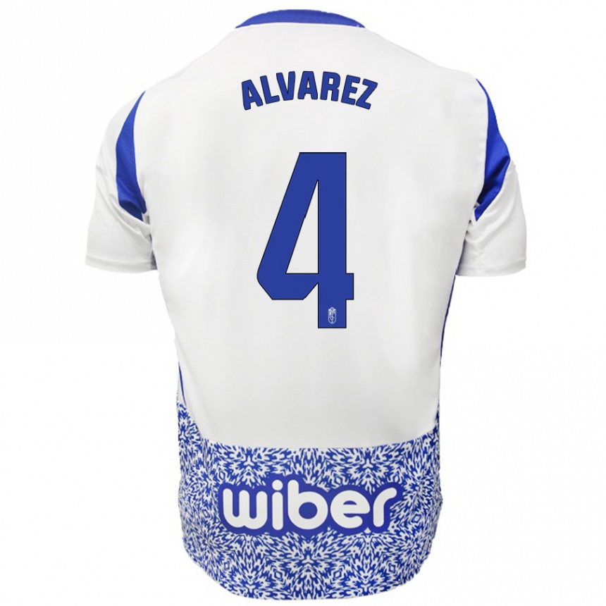 Kids Football Isabel Álvarez #4 White Blue Away Jersey 2024/25 T-Shirt Uk