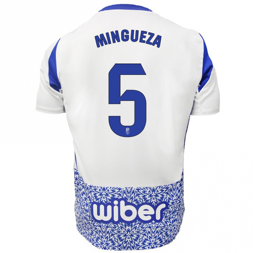 Kids Football Ariadna Mingueza #5 White Blue Away Jersey 2024/25 T-Shirt Uk