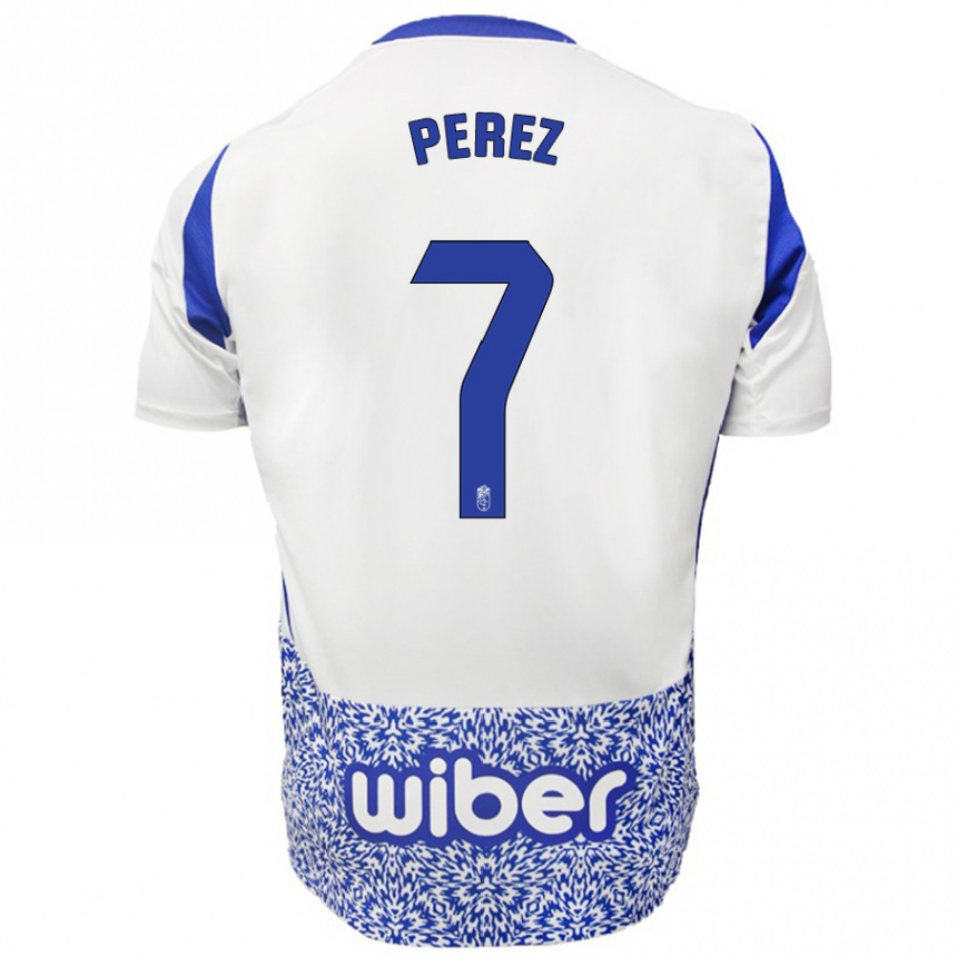 Kids Football Laura Pérez #7 White Blue Away Jersey 2024/25 T-Shirt Uk