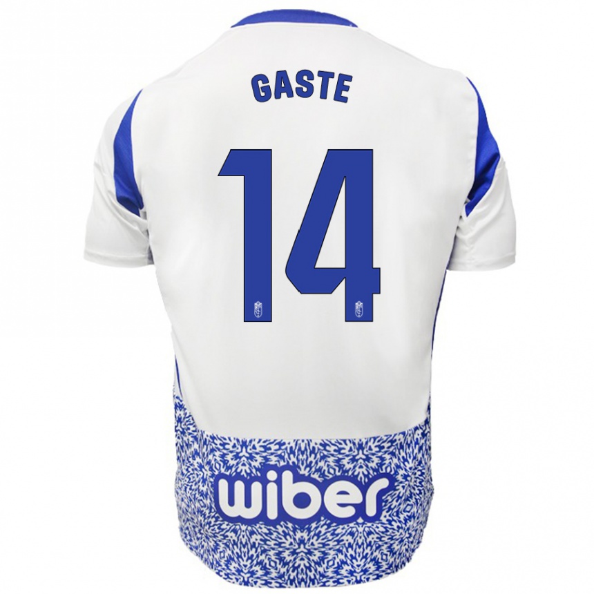 Kids Football Gaste #14 White Blue Away Jersey 2024/25 T-Shirt Uk