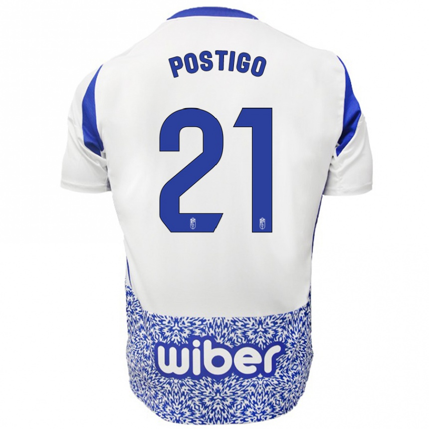 Kids Football Postigo #21 White Blue Away Jersey 2024/25 T-Shirt Uk