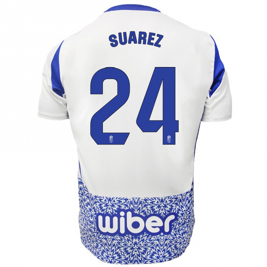 Kids Football Carlota Suárez #24 White Blue Away Jersey 2024/25 T-Shirt Uk