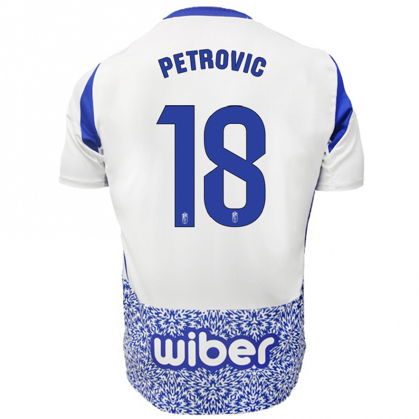 Kids Football Njegos Petrovic #18 White Blue Away Jersey 2024/25 T-Shirt Uk