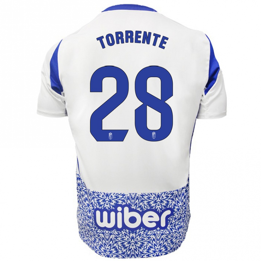 Kids Football Raúl Torrente #28 White Blue Away Jersey 2024/25 T-Shirt Uk