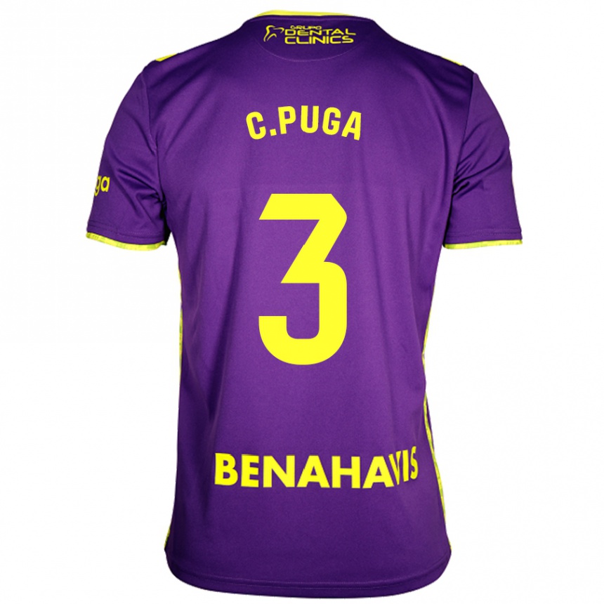 Kids Football Carlos Puga #3 Purple Yellow Away Jersey 2024/25 T-Shirt Uk