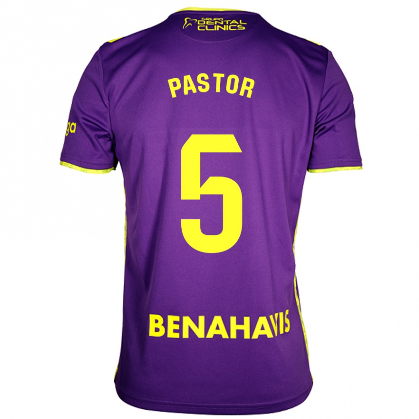 Kids Football Álex Pastor #5 Purple Yellow Away Jersey 2024/25 T-Shirt Uk