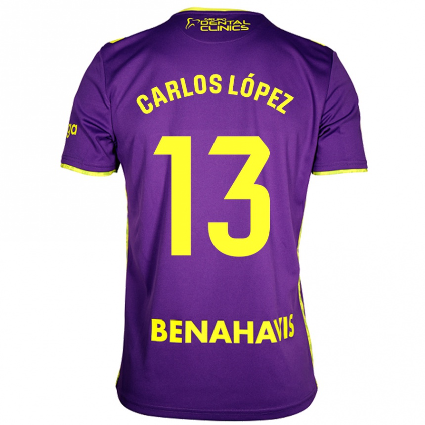 Kids Football Carlos López #13 Purple Yellow Away Jersey 2024/25 T-Shirt Uk