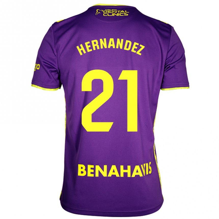 Kids Football Juan Hernández #21 Purple Yellow Away Jersey 2024/25 T-Shirt Uk