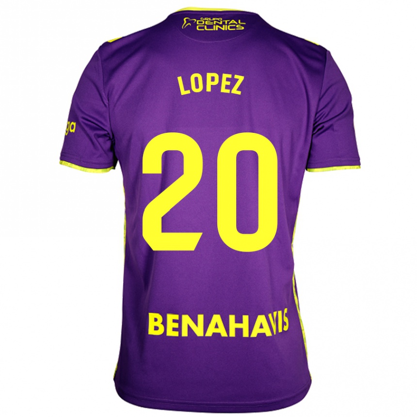 Kids Football Adri López #20 Purple Yellow Away Jersey 2024/25 T-Shirt Uk