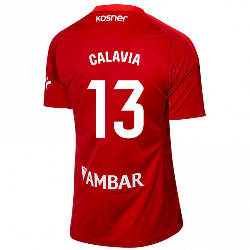 Kids Football Carlos Calavia #13 White Blue Away Jersey 2024/25 T-Shirt Uk