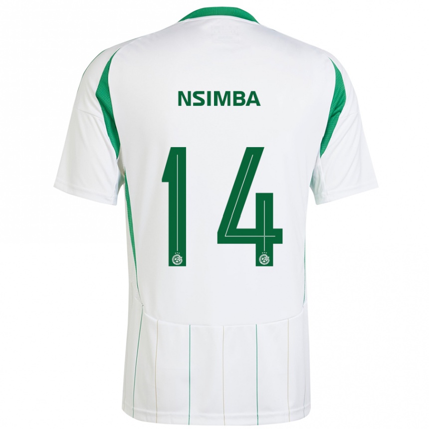 Kids Football Vital Nsimba #14 White Green Away Jersey 2024/25 T-Shirt Uk