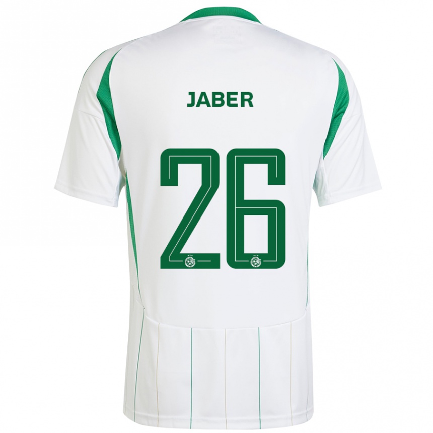 Kids Football Mahmoud Jaber #26 White Green Away Jersey 2024/25 T-Shirt Uk