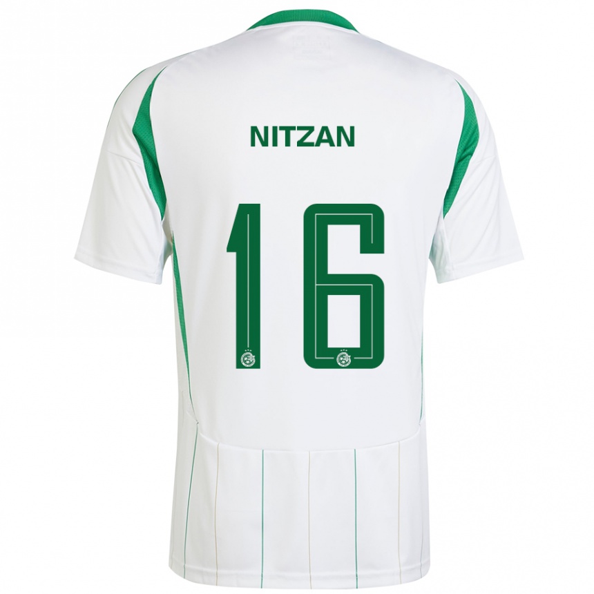 Kids Football Itamar Nitzan #16 White Green Away Jersey 2024/25 T-Shirt Uk