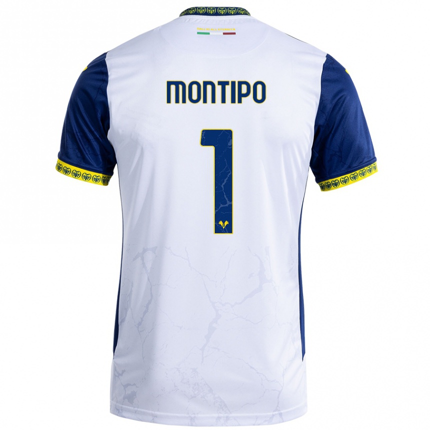 Kids Football Lorenzo Montipò #1 White Blue Away Jersey 2024/25 T-Shirt Uk