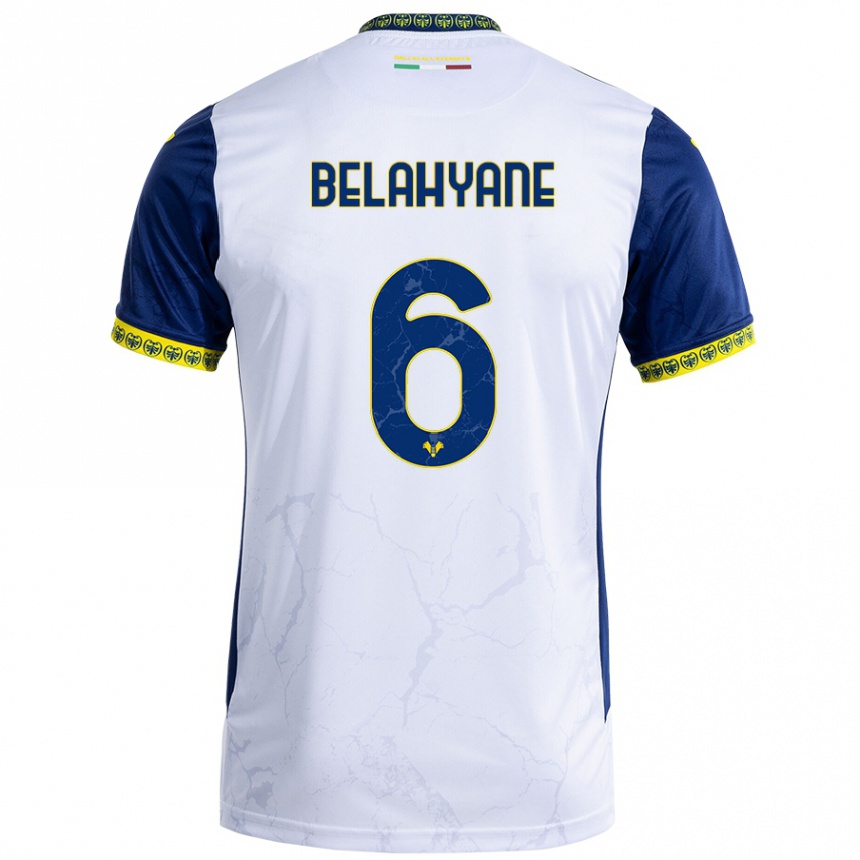 Kids Football Reda Belahyane #6 White Blue Away Jersey 2024/25 T-Shirt Uk