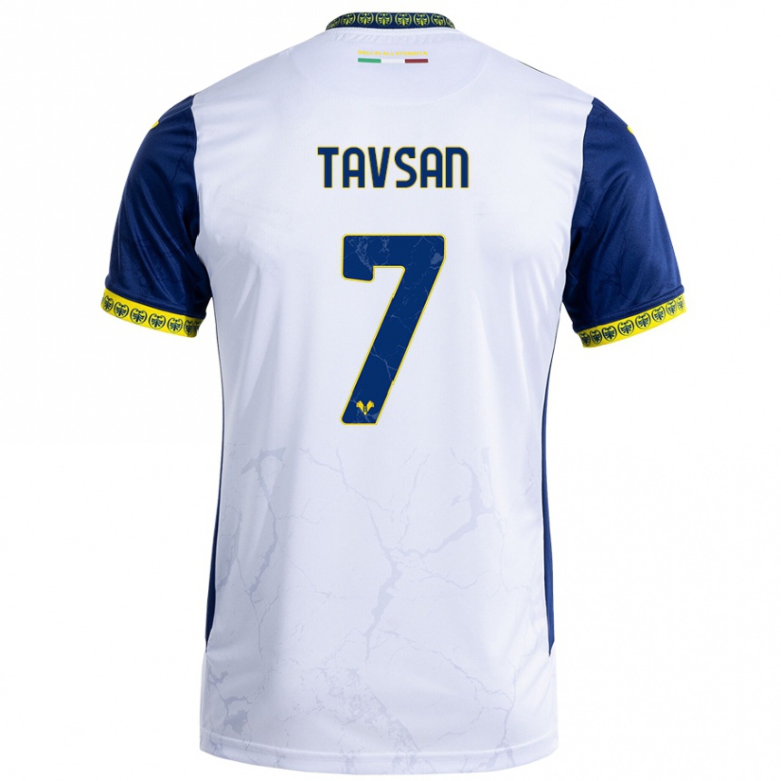 Kids Football Elayis Tavsan #7 White Blue Away Jersey 2024/25 T-Shirt Uk