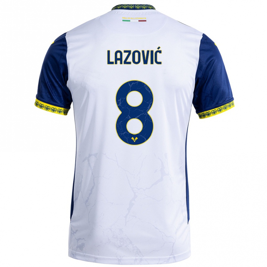 Kids Football Darko Lazović #8 White Blue Away Jersey 2024/25 T-Shirt Uk