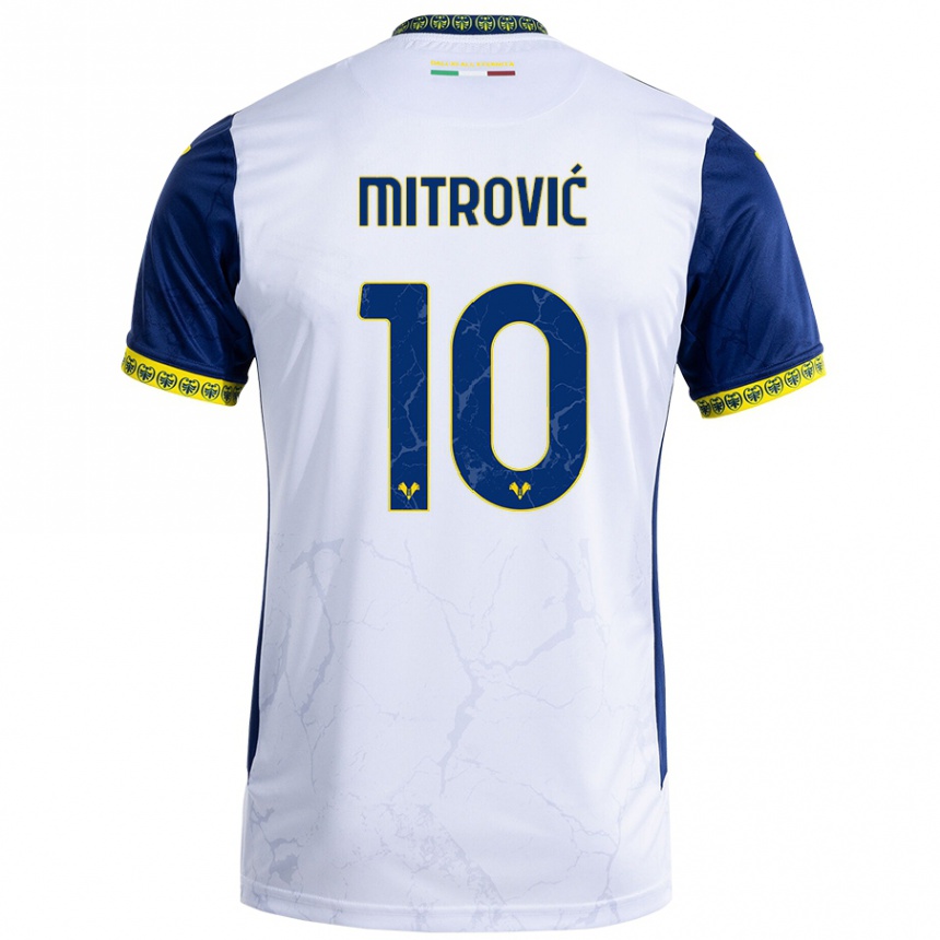 Kids Football Stefan Mitrović #10 White Blue Away Jersey 2024/25 T-Shirt Uk