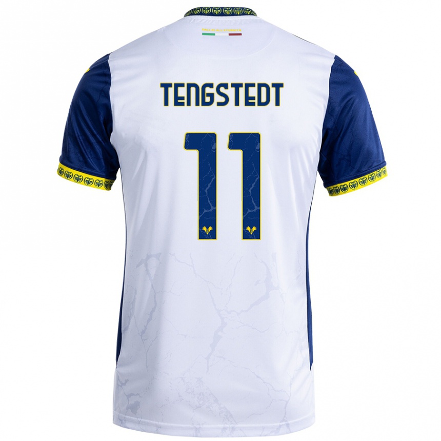 Kids Football Casper Tengstedt #11 White Blue Away Jersey 2024/25 T-Shirt Uk