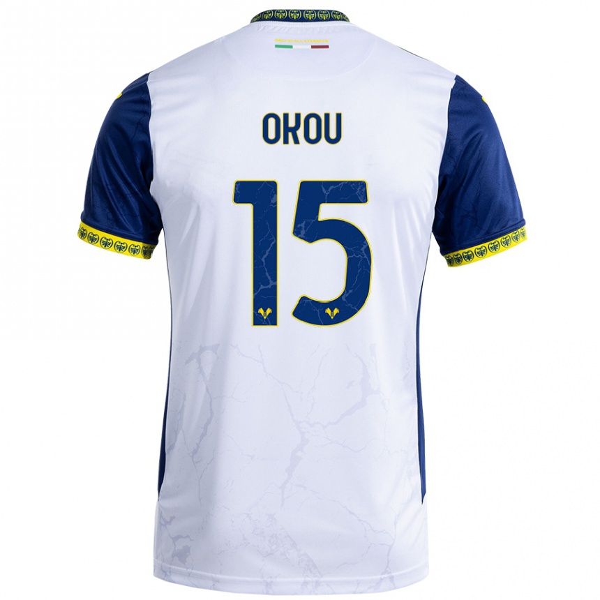 Kids Football Yllan Okou #15 White Blue Away Jersey 2024/25 T-Shirt Uk