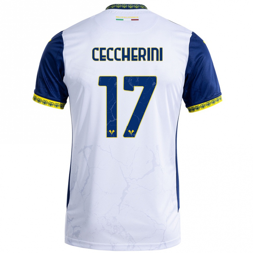 Kids Football Federico Ceccherini #17 White Blue Away Jersey 2024/25 T-Shirt Uk