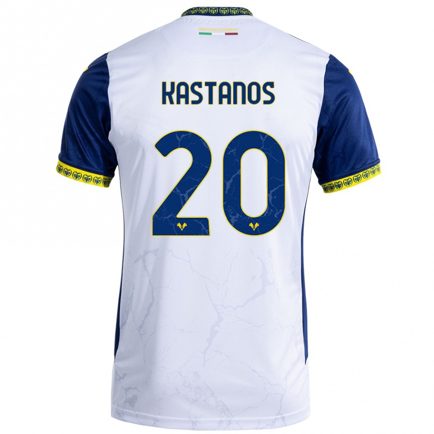 Kids Football Grigoris Kastanos #20 White Blue Away Jersey 2024/25 T-Shirt Uk