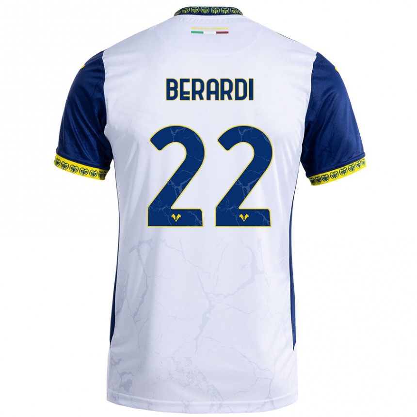 Kids Football Alessandro Berardi #22 White Blue Away Jersey 2024/25 T-Shirt Uk