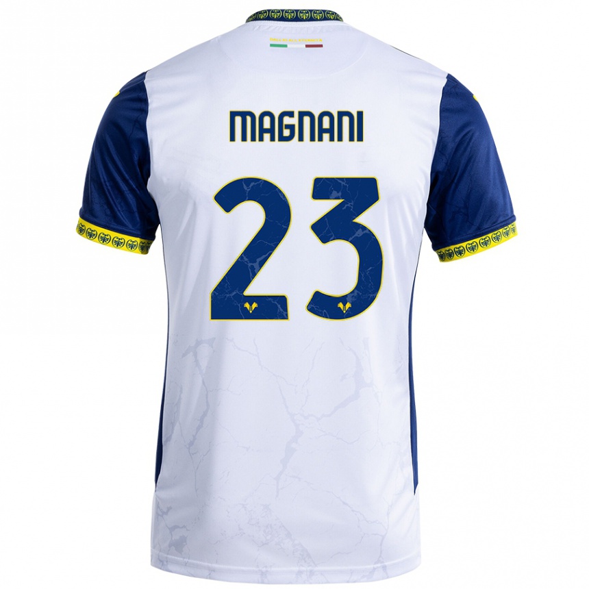 Kids Football Giangiacomo Magnani #23 White Blue Away Jersey 2024/25 T-Shirt Uk