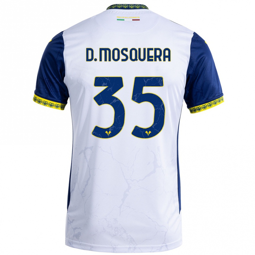 Kids Football Daniel Mosquera #35 White Blue Away Jersey 2024/25 T-Shirt Uk