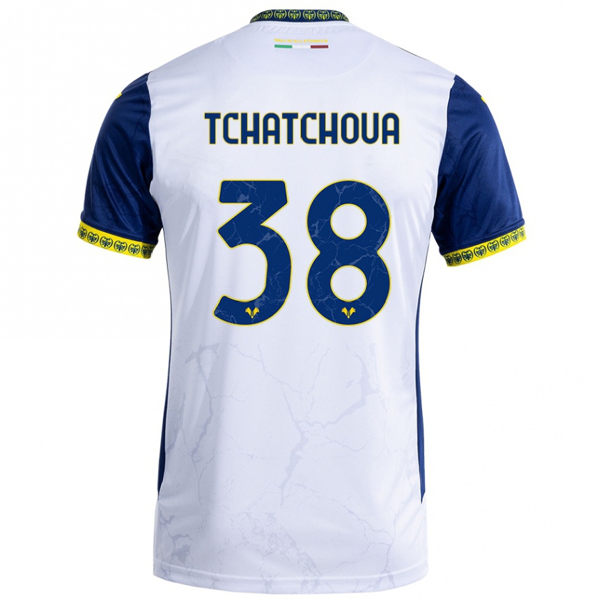 Kids Football Jackson Tchatchoua #38 White Blue Away Jersey 2024/25 T-Shirt Uk