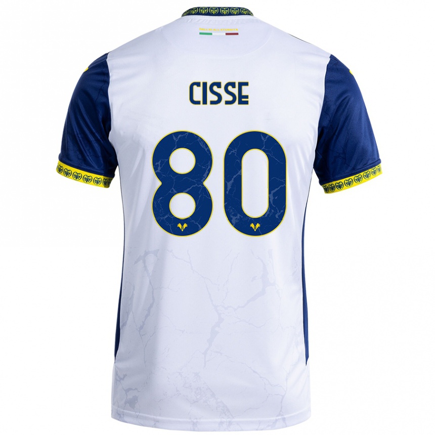 Kids Football Alphadjo Cissè #80 White Blue Away Jersey 2024/25 T-Shirt Uk