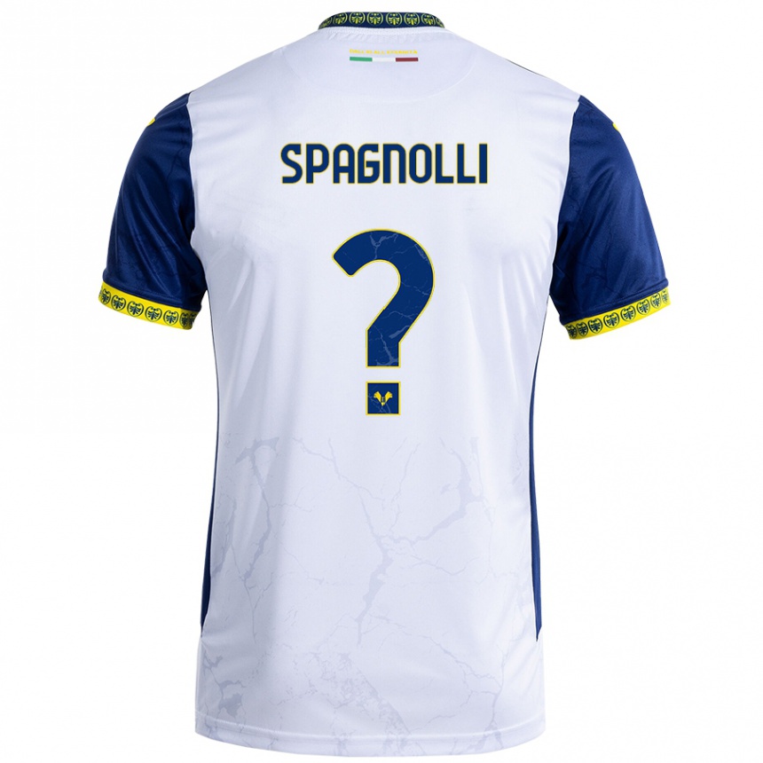 Kids Football Matteo Spagnolli #0 White Blue Away Jersey 2024/25 T-Shirt Uk