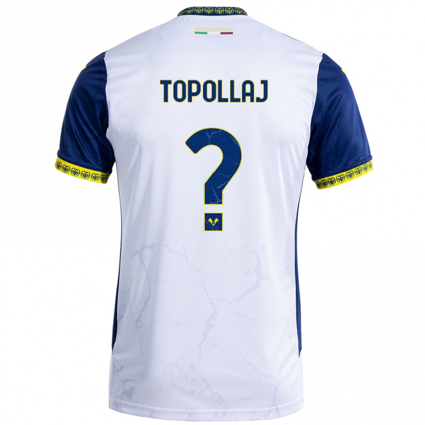 Kids Football Mark Topollaj #0 White Blue Away Jersey 2024/25 T-Shirt Uk