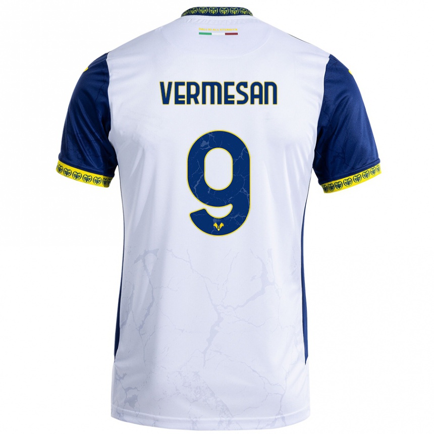 Kids Football Ioan Vermesan #9 White Blue Away Jersey 2024/25 T-Shirt Uk