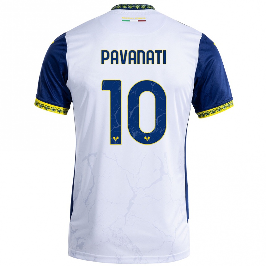 Kids Football Alessandro Pavanati #10 White Blue Away Jersey 2024/25 T-Shirt Uk