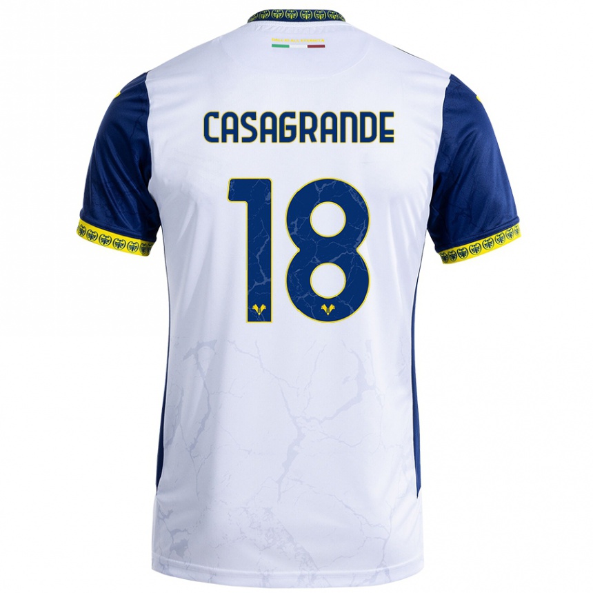 Kids Football Davide Casagrande #18 White Blue Away Jersey 2024/25 T-Shirt Uk