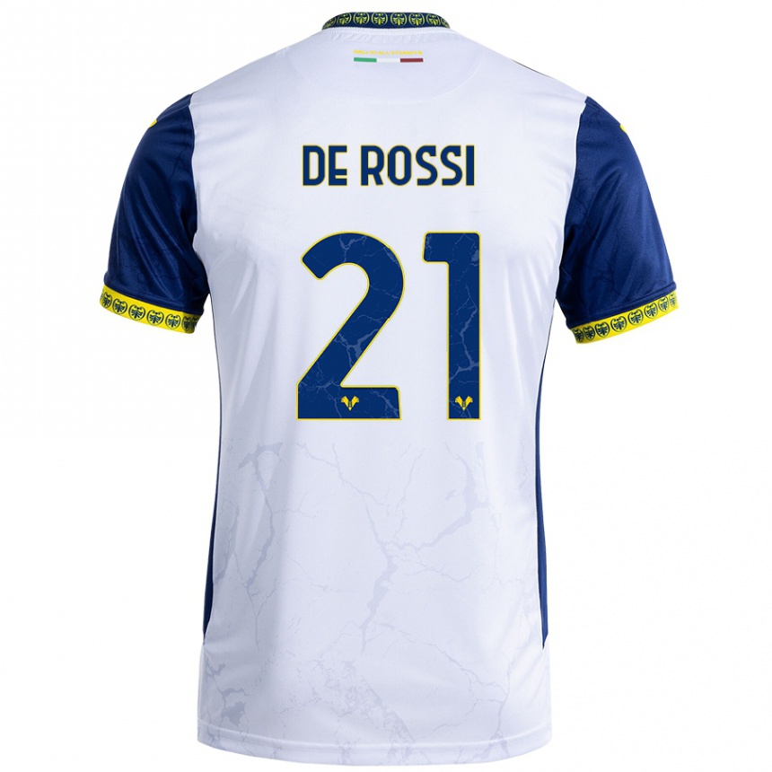 Kids Football Michele De Rossi #21 White Blue Away Jersey 2024/25 T-Shirt Uk