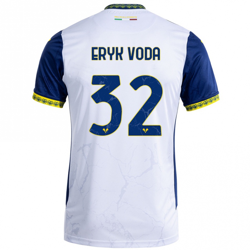 Kids Football Andrei Eryk Voda #32 White Blue Away Jersey 2024/25 T-Shirt Uk