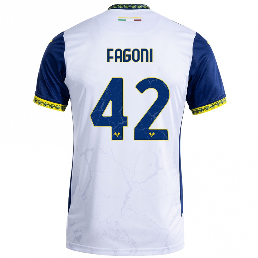 Kids Football Marco Fagoni #42 White Blue Away Jersey 2024/25 T-Shirt Uk