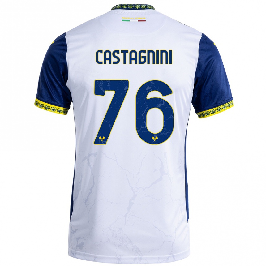 Kids Football Mirko Castagnini #76 White Blue Away Jersey 2024/25 T-Shirt Uk