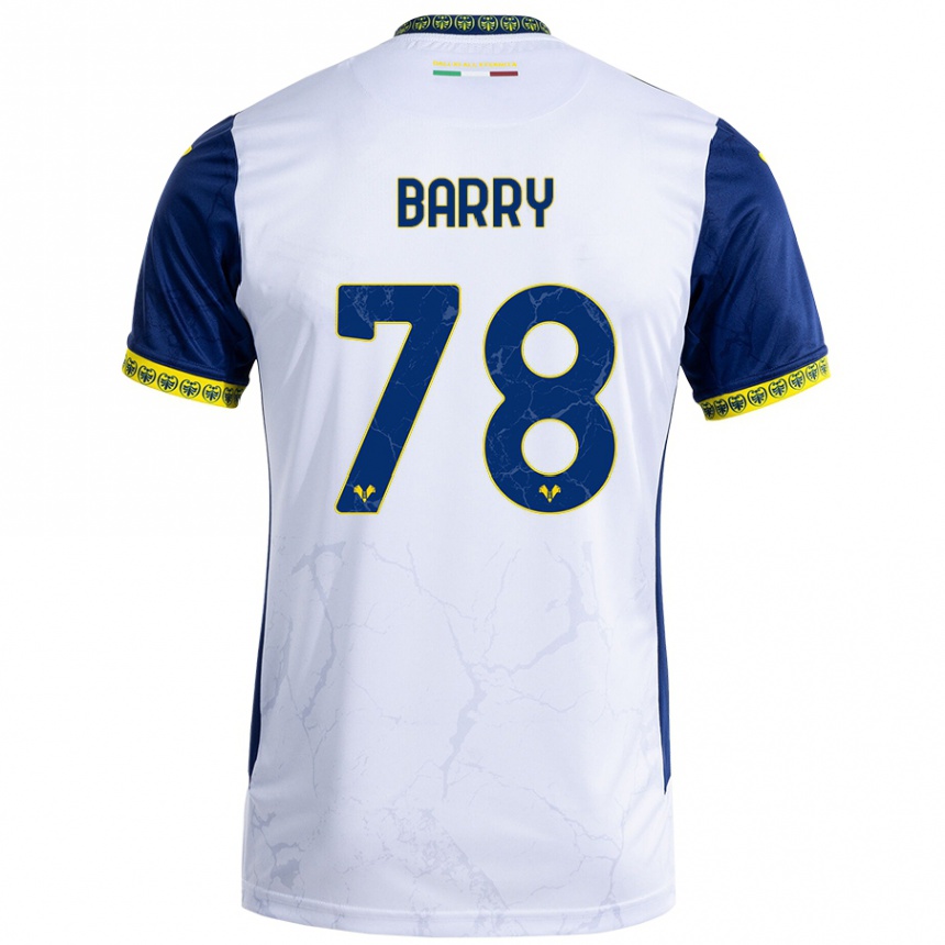 Kids Football Oumar Barry #78 White Blue Away Jersey 2024/25 T-Shirt Uk