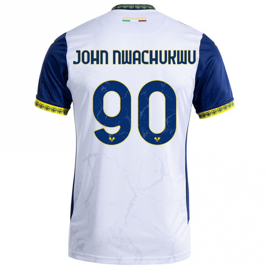 Kids Football Samuel John Nwachukwu #90 White Blue Away Jersey 2024/25 T-Shirt Uk