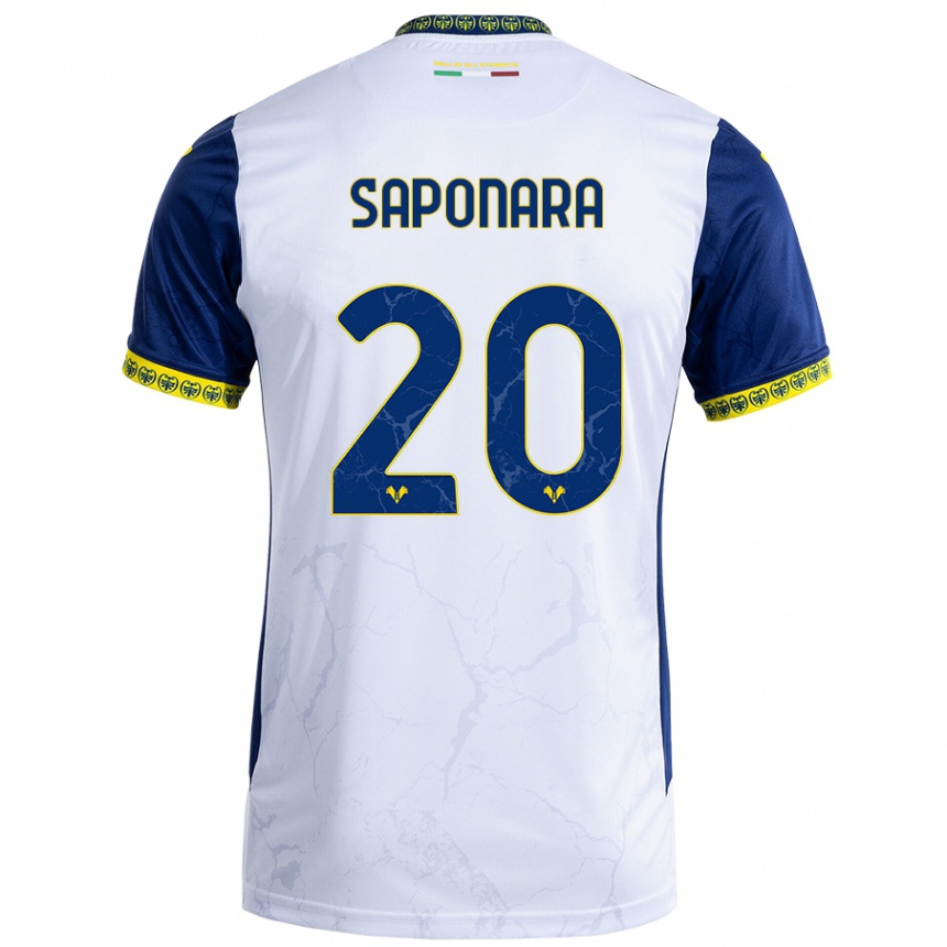 Kids Football Riccardo Saponara #20 White Blue Away Jersey 2024/25 T-Shirt Uk