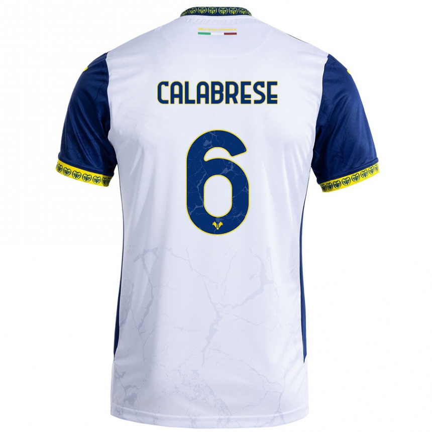 Kids Football Nicolò Calabrese #6 White Blue Away Jersey 2024/25 T-Shirt Uk