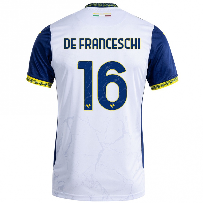 Kids Football Edoardo De Franceschi #16 White Blue Away Jersey 2024/25 T-Shirt Uk