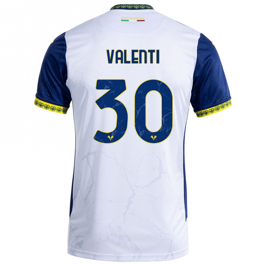 Kids Football Francesco Valenti #30 White Blue Away Jersey 2024/25 T-Shirt Uk