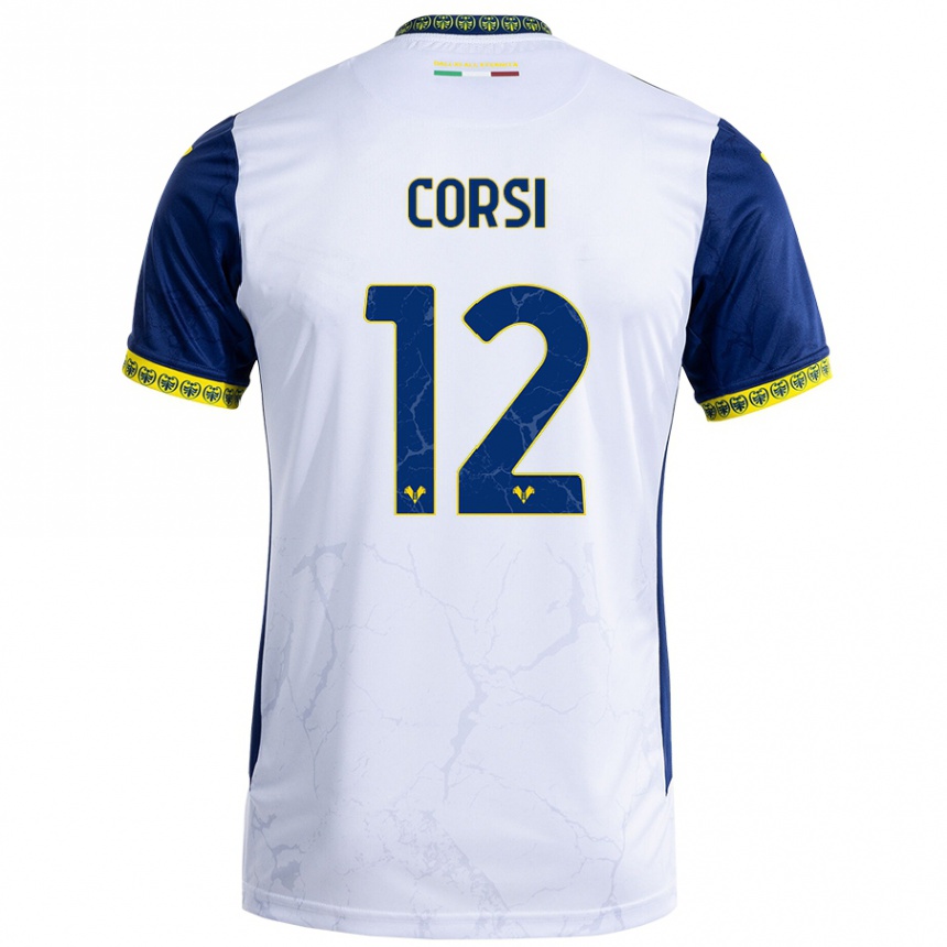 Kids Football Sara Corsi #12 White Blue Away Jersey 2024/25 T-Shirt Uk